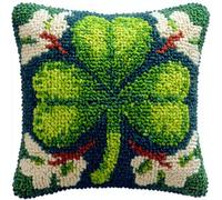 Taxpy Latch Hook Kits, Green Four-Leaf Clover Pillow DIY Rug Crochet Hook Cushion Making Kits with Preprinted Pattern Canvas Handmade Cushion Kit 43x43cm