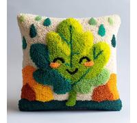 Taxpy Latch Hook Kits, Green Leaves Pillow for Pillow Pre-Printed Patterns Pillowcase Needlework Crochet Yarns Latch Hooking Cushion 17x17inch