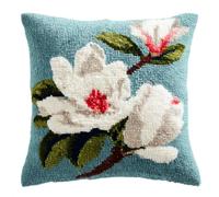 Taxpy Latch Hook Kits,Magnolia Flower 17X17 DIY Pillowcase Hook and Latch Kit, Handmade Needlework Cushion Cover, Crochet Sofa Decoration, Relaxing Craft Activity