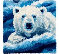 Taxpy Latch Hook Kits Pillow Aurora Polar Bear Crochet Yarn Cushion Colour Pre-Printed Canvas Rug Needlework DIY Pillowcase Hook and Latch Kit Christmas Home Arts Crafts Sofa Decoration 43X43Cm/17