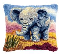 Taxpy Latch Hook Kits Pillow Baby Elephant 17X17Inch DIY Handmade Cushion Crochet Yarn Embroidery Needlework Hook and Latch Kit Pillowcase Rug Cover Home Sofa Christmas Decoration