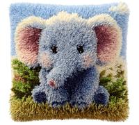 Taxpy Latch Hook Kits Pillow Baby Elephant Crochet Yarn Cushion Colour Pre-Printed Canvas Rug Needlework DIY Pillowcase Hook and Latch Kit Christmas Home Arts Crafts Sofa Decoration 43X43Cm/17 X17