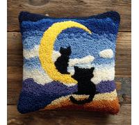 Taxpy Latch Hook Kits Pillow Cat On The Moon 17X17 in Printed Canvas Cushion Crochet Yarn Needlework Hook Latch DIY Kit Embroidery Pillowcase Rug Cover Home Sofa Christmas Decoration