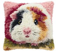 Taxpy Latch Hook Kits Pillow Cute Guinea Pig Printed Cushion Crochet Yarn Embroidery Needlework Hook and Latch Kit Pillowcase Rug Cover Home Decor 43X43Cm