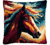 Taxpy Latch Hook Kits Pillow Dark Horse Crochet Yarn Cushion Colour Pre-Printed Canvas Rug Needlework DIY Pillowcase Hook and Latch Kit Christmas Home Arts Crafts Sofa Decoration 43X43Cm/17 X17Inc
