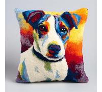 Taxpy Latch Hook Kits Pillow Dog Printed Cushion Crochet Yarn Embroidery Needlework Hook and Latch Kit Pillowcase Rug Cover Home Decor 43X43Cm