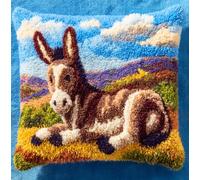 Taxpy Latch Hook Kits Pillow Donkey in The Field Crochet Yarn Cushion Colour Pre-Printed Canvas Rug Needlework DIY Pillowcase Hook and Latch Kit Christmas Home Arts Crafts Sofa Decoration 43X43Cm/