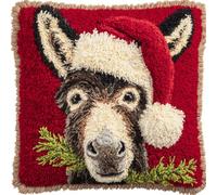 Taxpy Latch Hook Kits Pillow Donkey with Santa Hat Crochet Yarn Cushion Colour Pre-Printed Canvas Rug Needlework DIY Pillowcase Hook and Latch Kit Christmas Home Arts Crafts Sofa Decoration 43X43C