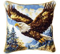 Taxpy Latch Hook Kits Pillow Flying Eagle Crochet Yarn Cushion Colour Pre-Printed Canvas Rug Needlework DIY Pillowcase Hook and Latch Kit Christmas Home Arts Crafts Sofa Decoration 43X43Cm/17 X17I
