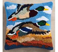 Taxpy Latch Hook Kits Pillow Flying Wild Duck Mallard 17X17 in Printed Canvas Cushion Crochet Yarn Needlework Hook Latch DIY Kit Embroidery Pillowcase Rug Cover Home Sofa Christmas Decoration