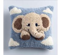 Taxpy Latch Hook Kits Pillow for Adults Little Elephant Throw Pillow Pre-Printed Patterns Pillowcase Needlework Crochet Yarns Latch Hooking Cushion for Sofa Decor 17X17Inch