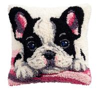Taxpy Latch Hook Kits Pillow French Bulldog 17X17 in Printed Canvas Cushion Crochet Yarn Needlework Hook Latch DIY Kit Embroidery Pillowcase Rug Cover Home Sofa Christmas Decoration