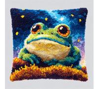 Taxpy Latch Hook Kits Pillow Frog Looking Up at The Stars Crochet Yarn Cushion Colour Pre-Printed Canvas Rug Needlework DIY Pillowcase Hook and Latch Kit Christmas Home Arts Crafts Sofa Decoration