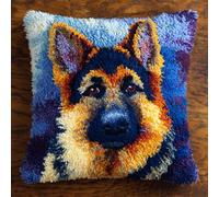 Taxpy Latch Hook Kits Pillow German Shepherd 17X17 in Printed Canvas Cushion Crochet Yarn Needlework Hook Latch DIY Kit Embroidery Pillowcase Rug Cover Home Sofa Christmas Decoration