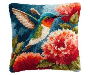 Taxpy Latch Hook Kits Pillow Hummingbird and Flowers Crochet Yarn Cushion Colour Pre-Printed Canvas Rug Needlework DIY Pillowcase Hook and Latch Kit Christmas Home Arts Crafts Sofa Decoration 43X4