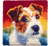 Taxpy Latch Hook Kits Pillow Jack Russell Terrier Crochet Yarn Cushion Colour Pre-Printed Canvas Rug Needlework DIY Pillowcase Hook and Latch Kit Christmas Home Arts Crafts Sofa Decoration 43X43Cm