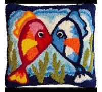 Taxpy Latch Hook Kits Pillow Kissing Fish Printed Cushion Crochet Yarn Embroidery Needlework Hook and Latch Kit Pillowcase Rug Cover Home Decor 43X43Cm