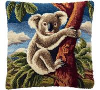 Taxpy Latch Hook Kits Pillow Koala On A Branch Printed Cushion Crochet Yarn Embroidery Needlework Hook and Latch Kit Pillowcase Rug Cover Home Decor 43X43Cm