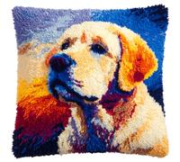 Taxpy Latch Hook Kits Pillow Labrador Printed Cushion Crochet Yarn Embroidery Needlework Hook and Latch Kit Pillowcase Rug Cover Home Decor 43X43Cm