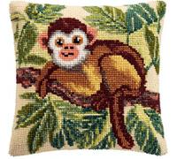 Taxpy Latch Hook Kits Pillow Monkey On A Branch Printed Cushion Crochet Yarn Embroidery Needlework Hook and Latch Kit Pillowcase Rug Cover Home Decor 43X43Cm