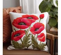 Taxpy Latch Hook Kits Pillow Poppies 17X17 in Printed Canvas Cushion Crochet Yarn Needlework Hook Latch DIY Kit Embroidery Pillowcase Rug Cover Home Sofa Christmas Decoration