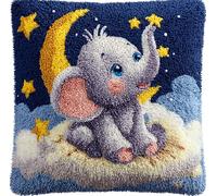 Taxpy Latch Hook Kits Pillow Printed Canvas DIY Baby Elephant Looking Up at The Stars 17X17 Inch Handmade Cushion Crochet Yarn Embroidery Needlework Hook Latch Kit Pillowcase Rug Cover Christmas H