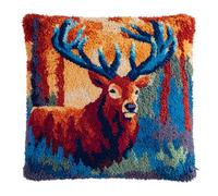 Taxpy Latch Hook Kits Pillow Printed Canvas DIY Elk 17X17 Inch Handmade Cushion Crochet Yarn Embroidery Needlework Hook Latch Kit Pillowcase Rug Cover Christmas Home Sofa Decoration