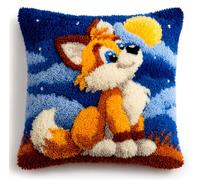 Taxpy Latch Hook Kits Pillow Printed Canvas DIY Fox Looking Up at The Stars 17X17 Inch Handmade Cushion Crochet Yarn Embroidery Needlework Hook Latch Kit Pillowcase Rug Cover Christmas Home Sofa D