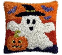 Taxpy Latch Hook Kits Pillow Printed Canvas DIY Halloween Ghost 17X17 Inch Handmade Cushion Crochet Yarn Embroidery Needlework Hook Latch Kit Pillowcase Rug Cover Christmas Home Sofa Decoration