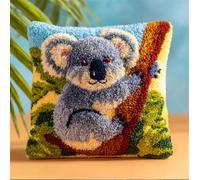 Taxpy Latch Hook Kits Pillow Printed Canvas DIY Koala 17X17 Inch Handmade Cushion Crochet Yarn Embroidery Needlework Hook Latch Kit Pillowcase Rug Cover Christmas Home Sofa Decoration