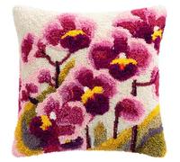 Taxpy Latch Hook Kits Pillow Printed Canvas DIY Orchidea 17X17 Inch Handmade Cushion Crochet Yarn Embroidery Needlework Hook Latch Kit Pillowcase Rug Cover Christmas Home Sofa Decoration