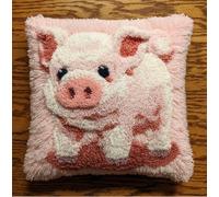 Taxpy Latch Hook Kits Pillow Printed Canvas DIY Pink Pig 17X17 Inch Handmade Cushion Crochet Yarn Embroidery Needlework Hook Latch Kit Pillowcase Rug Cover Christmas Home Sofa Decoration