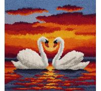 Taxpy Latch Hook Kits Pillow Printed Canvas DIY Two Swans at Sunset 17X17 Inch Handmade Cushion Crochet Yarn Embroidery Needlework Hook Latch Kit Pillowcase Rug Cover Christmas Home Sofa Decoratio
