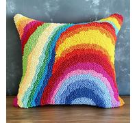 Taxpy Latch Hook Kits Pillow Rainbow 17X17Inch DIY Handmade Cushion Crochet Yarn Embroidery Needlework Hook and Latch Kit Pillowcase Rug Cover Home Sofa Christmas Decoration