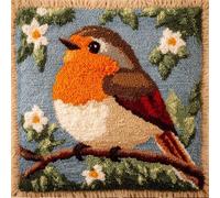 Taxpy Latch Hook Kits Pillow Robin Crochet Yarn Cushion Colour Pre-Printed Canvas Rug Needlework DIY Pillowcase Hook and Latch Kit Christmas Home Arts Crafts Sofa Decoration 43X43Cm/17 X17Inch