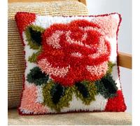 Taxpy Latch Hook Kits Pillow Rose 17X17 in Printed Canvas Cushion Crochet Yarn Needlework Hook Latch DIY Kit Embroidery Pillowcase Rug Cover Home Sofa Christmas Decoration