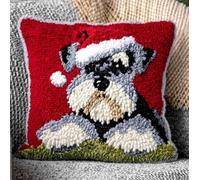 Taxpy Latch Hook Kits Pillow Schnauzer Christmas Dog Printed Cushion Crochet Yarn Embroidery Needlework Hook and Latch Kit Pillowcase Rug Cover Home Decor 43X43Cm