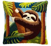 Taxpy Latch Hook Kits Pillow Sloth Crochet Yarn Cushion Colour Pre-Printed Canvas Rug Needlework DIY Pillowcase Hook and Latch Kit Christmas Home Arts Crafts Sofa Decoration 43X43Cm/17 X17Inch