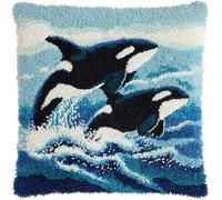 Taxpy Latch Hook Kits Pillow Whale Orcas Jump from Ocean Crochet Yarn Cushion Colour Pre-Printed Canvas Rug Needlework DIY Pillowcase Hook and Latch Kit Christmas Home Arts Crafts Sofa Decoration