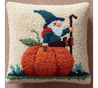 Taxpy Latch Hook Kits Pillow Wizard Sitting On A Pumpkin Crochet Yarn Cushion Colour Pre-Printed Canvas Rug Needlework DIY Pillowcase Hook and Latch Kit Christmas Home Arts Crafts Sofa Decoration