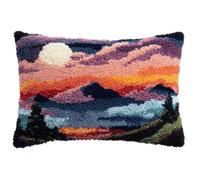 Taxpy Latch Hook Kits Pillow Wolf Under The Moon Crochet Yarn Cushion Colour Pre-Printed Canvas Rug Needlework DIY Pillowcase Hook and Latch Kit Christmas Home Arts Crafts Sofa Decoration 43X43Cm/