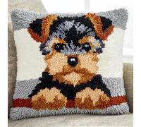 Taxpy Latch Hook Kits Pillow Yorkshire Puppy 17X17 in Printed Canvas Cushion Crochet Yarn Needlework Hook Latch DIY Kit Embroidery Pillowcase Rug Cover Home Sofa Christmas Decoration