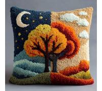 Taxpy Latch Hook Kits, The Moon and The Tree Pillow Cover DIY Crochet Hook Cushion Rug Making Kits with Printed Pattern Canvas Needlework Hooking Adorment 43x43cm