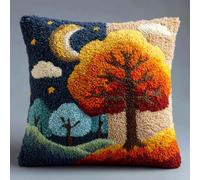 Taxpy Latch Hook Kits, The Moon and The Tree Pillow Pre-Printed Patterns Pillowcase Needlework Crochet Yarns Latch Hooking Cushion for Sofa Decor 17x17inch