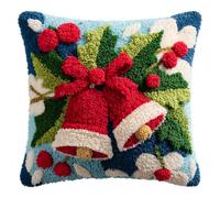 Taxpy Latch Hook Pillow Case Embroidery Kits, Christmas Bells DIY Needlework Latch Hook Cushion Cover Kits,Sofa Cushion Cover,17x17inch