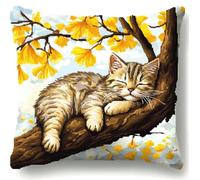 Taxpy Latch Hook Pillow Case Kits,Cute Cat Lying On The Tree 17X17Inch 3D DIY Latch Hook Cushion Cover Kit,Knitting Kits Cushion for Adults and Beginners Rug Making Kit for Starters