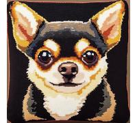 Taxpy Latch Hook Pillow Case Kits,Cutenimal Dog,Chihuahua 17X17Inch 3D DIY Latch Hook Cushion Cover Kit,Knitting Kits Cushion for Adults and Beginners Rug Making Kit for Starters