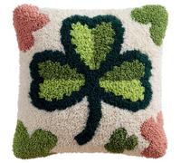 Taxpy Latch Hook Pillow Case Kits, Green Four-Leaf Clover Embroidery Kits DIY Pillow Cushion Cover Latch Hook Cushion Kit,17x17inch