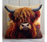 Taxpy Latch Hook Pillow Case Kits,Highland Cow 17X17Inch 3D DIY Latch Hook Cushion Cover Kit,Knitting Kits Cushion for Adults and Beginners Rug Making Kit for Starters