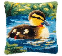 Taxpy Latch Hook Pillow Case Kits,Little Duck Swimming in The River 17X17Inch 3D DIY Latch Hook Cushion Cover Kit,Knitting Kits Cushion for Adults and Beginners Rug Making Kit for Starters